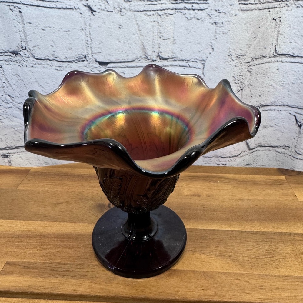 Northwood Rainbow Amethyst Carnival Glass Compote
